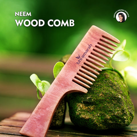 NEEM WOOD COMB WITH HANDLE (WIDE TOOTH)