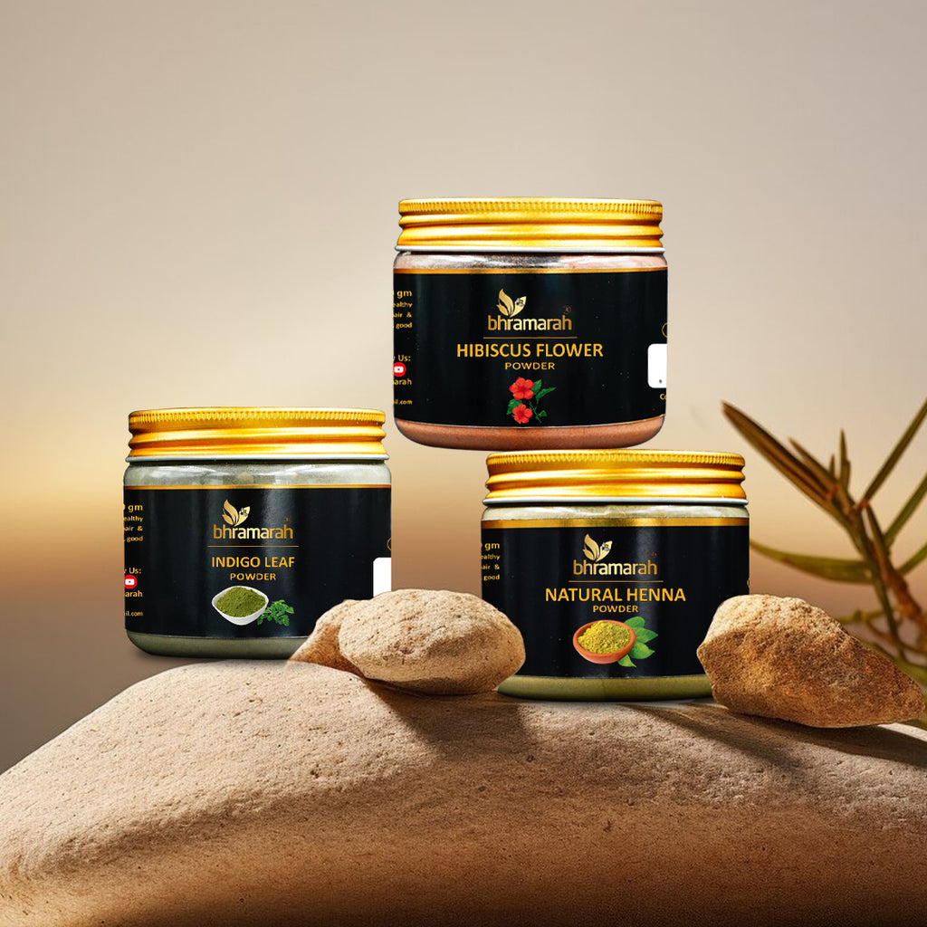 NATURAL HAIR DYE COMBO-#05 (Indigo Leaf, Henna, Hibiscus Flower Powders)