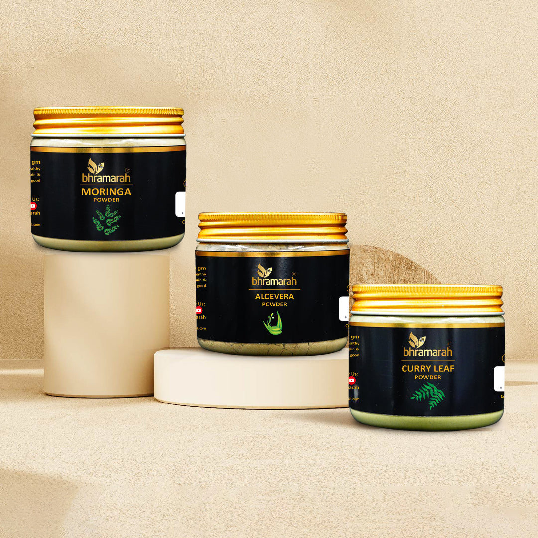 NATURAL ANTI HAIR FALL COMBO-#07 (Curry Leaves, Moringa, Aloevera Powders)