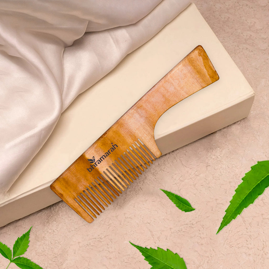 Bhramarah Neem wood comb (Detangle comb for hair growth with handle)