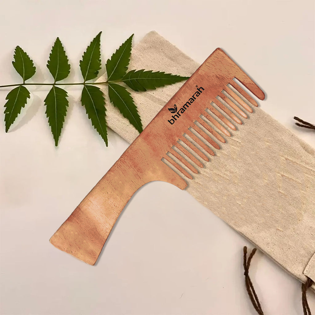 Neem wood comb with handle (Wide Tooth)