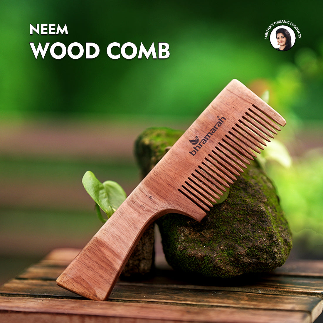 Bhramarah Neem wood comb (Detangle comb for hair growth with handle)