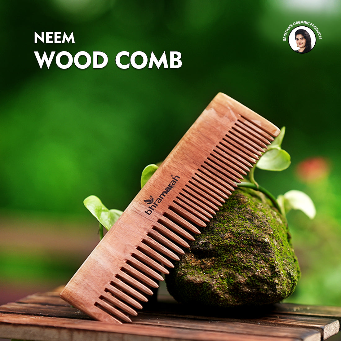 Bhramarah Neem Wood Comb (Detangle comb for hair growth)