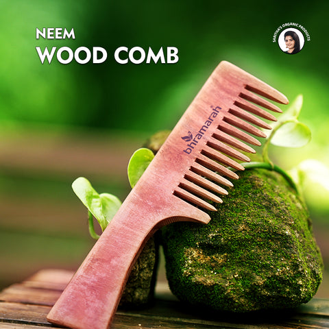 Neem wood comb with handle (Wide Tooth)