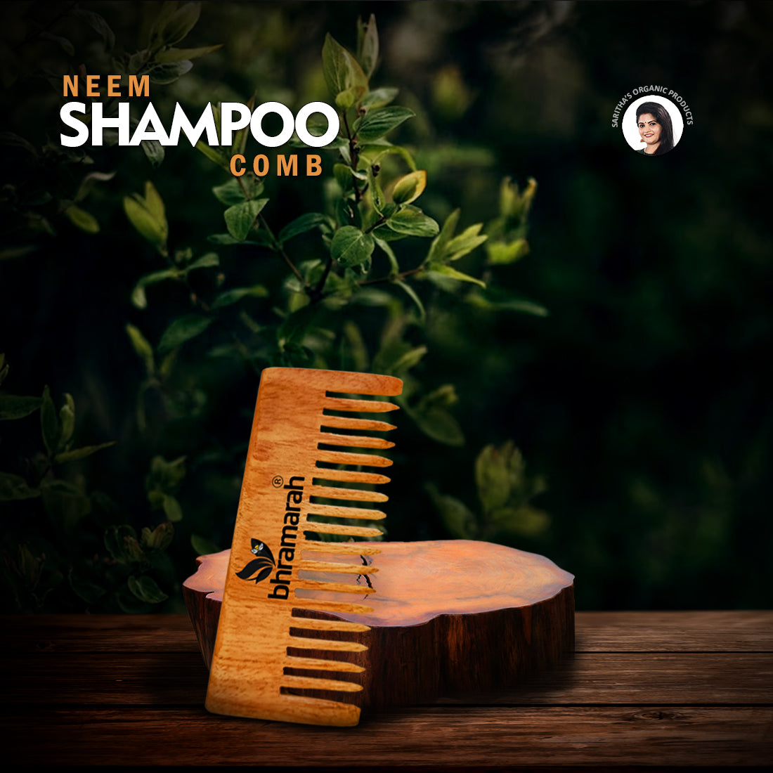 Neem wood shampoo comb